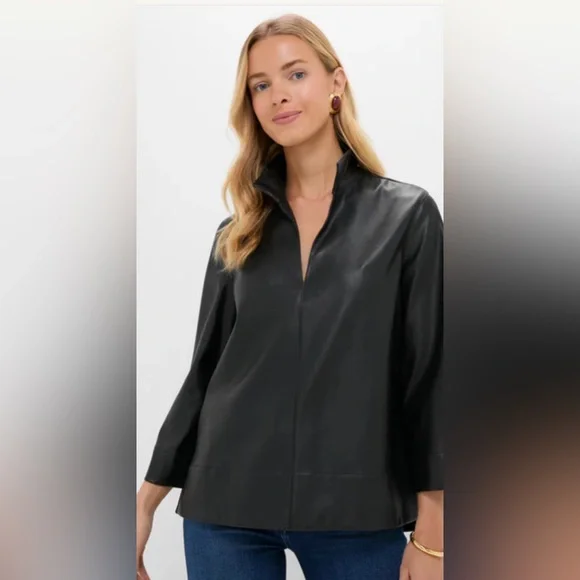 TUCKERNUCK Black Faux Leather Margot Top ~ L - Picture 2 of 14